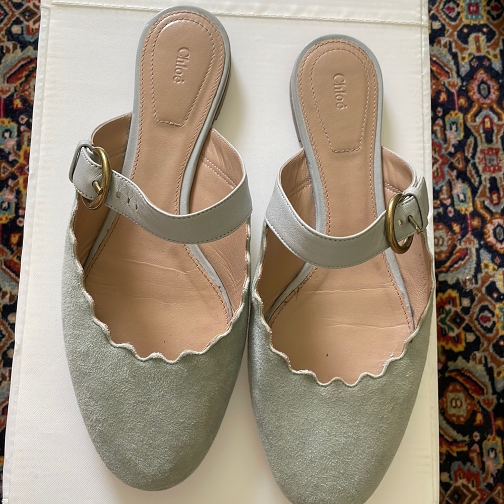 Chloe baby blue suede flats